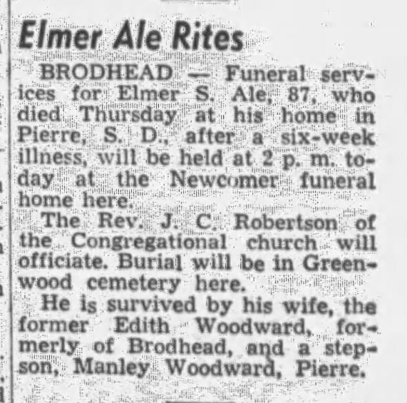 Elmer Ale obituary, 2nd husband to Edith Douglas Woodward